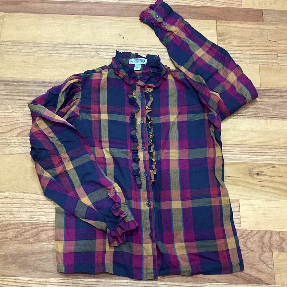 Genesis Plaid Blouse, Size L 55% Cotton, 45% Polyester Excellent Condition